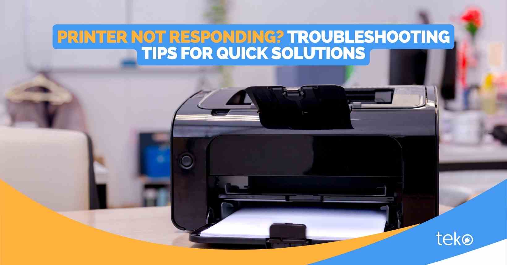  A black and white image of a printer with the message "Printer Not Responding? Troubleshooting Tips for Quick Solutions" written on the right side.